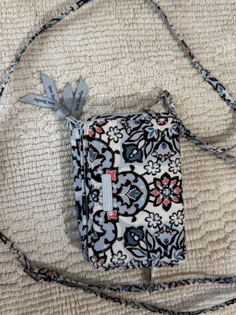 Vera Bradley Blue, Coral, Black and White Crossbody Bag with Elegant Design